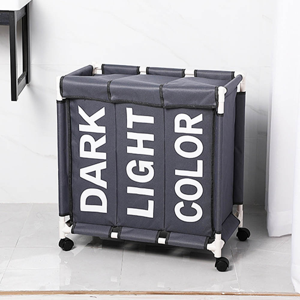 Homes Houseware Foldable Laundry Basket with Wheels Waterproof Laundry Hamper Trolley Triple Sorter Rolling Storage Cart