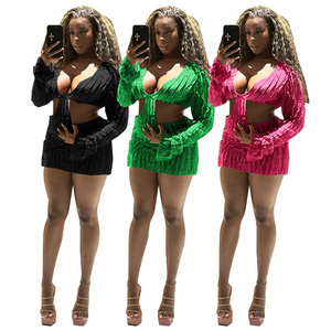 Wholesale Fall Hot Sale Wave Print V-neck Hollow Out Long Sleeve Mini Dresses Bodycon Sexy Dresses Women Night Club Party Dress