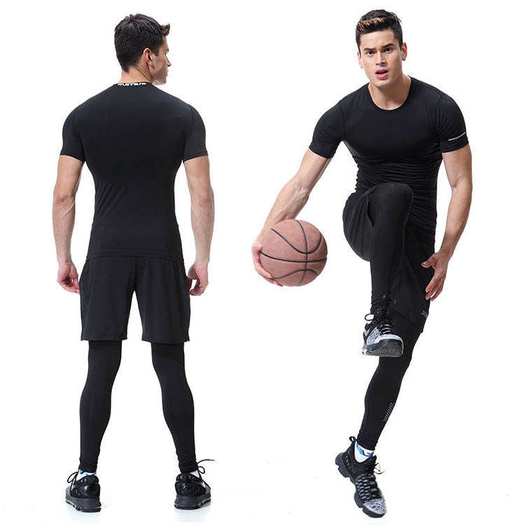 Plus Size 5XL 6XL Mens Compression Tights Shirt Top Shorts Sets Workout Sports Fitness Running Gym Clothing Wear Sets For Men