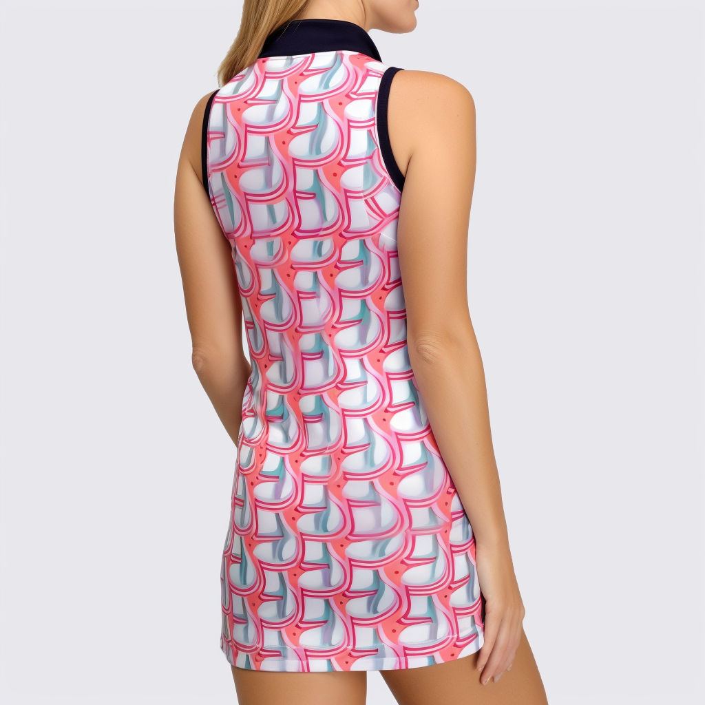 custom OEM short sleeve collarless floral printed polo dress Zip up Workout Exercise Golf tennis Athletic women Dresses