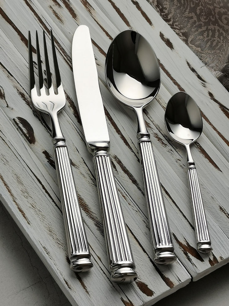 New Design Roma Style  Ribbed Handle Morden Stainless Steel Cutlery Set