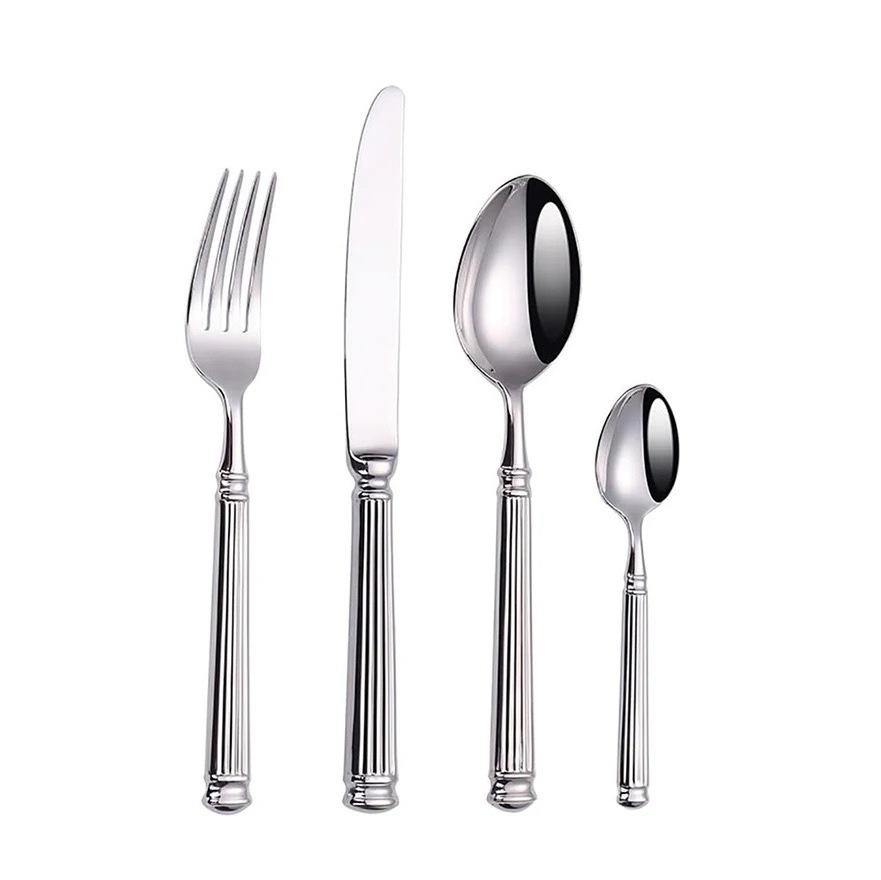 New Design Roma Style  Ribbed Handle Morden Stainless Steel Cutlery Set