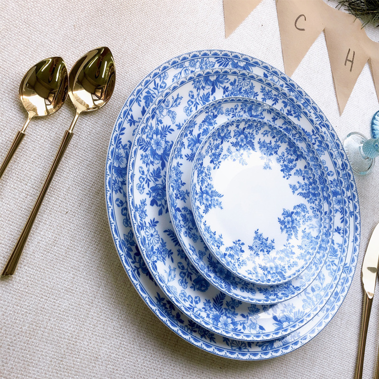 Joy Tableware Blue Flower plates Hot Selling Ceramic Plates Sets Christmas Plates