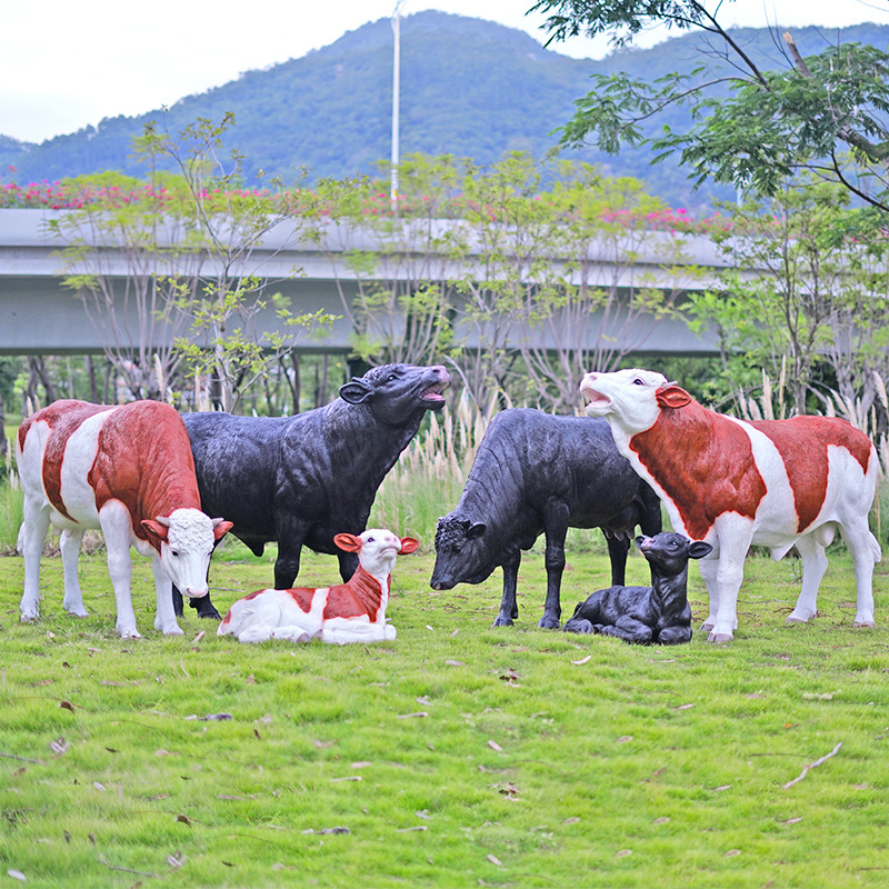 Handmade Artificial Life Size Large Fiberglass Resin Crafts Cow Statue Sculpture For Park Decoration