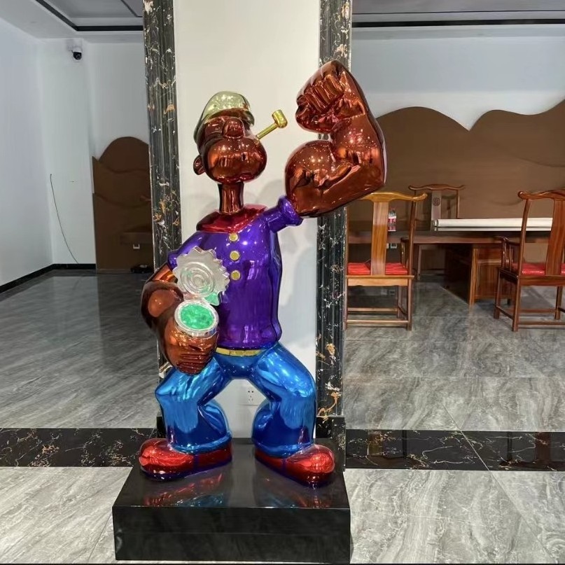 Factory hot selling cartoon Popeye statue home famous resin sculpture electroplating pop art sculpture garden decoration