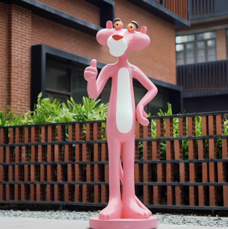 Factory Customized High Quality Outdoor Decoration Life Size Cartoon Pink Panther Animal Garden Fiberglass Statue Sculpture