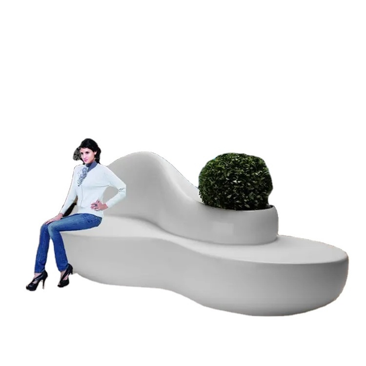 Factory hot selling fiberglass seat sculpture with flower pot for shopping mall park