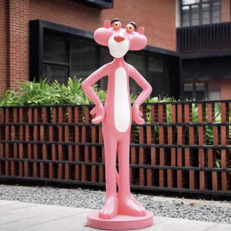 Factory Customized High Quality Outdoor Decoration Life Size Cartoon Pink Panther Animal Garden Fiberglass Statue Sculpture