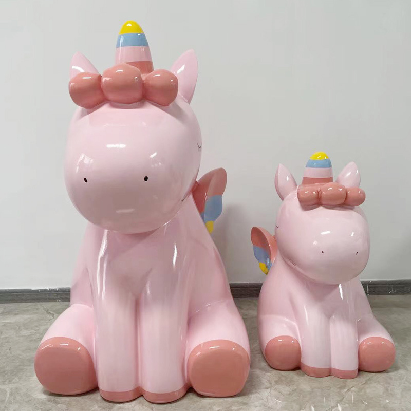 Hot selling fiberglass cartoon animals outdoor garden unicorn horse sculpture for resin art home decoration statue