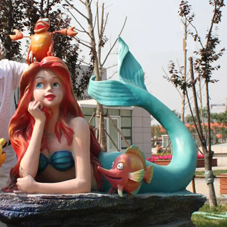 Factory custom fiberglass mermaid statue marine life sculpture for oceanarium aquarium park