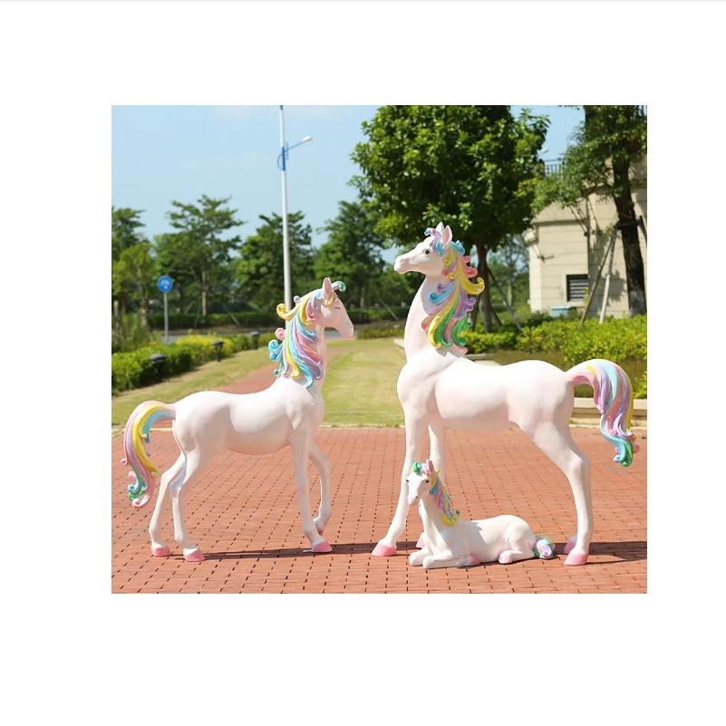 Hot selling fiberglass cartoon animals outdoor garden unicorn horse sculpture for resin art home decoration statue