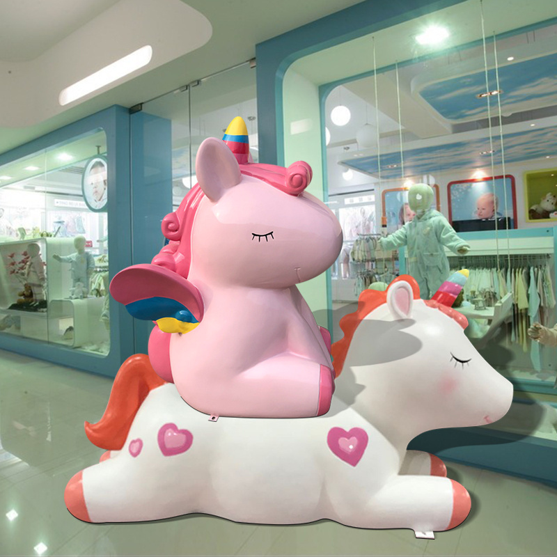 Hot selling fiberglass cartoon animals outdoor garden unicorn horse sculpture for resin art home decoration statue