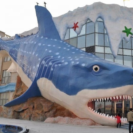 Factory custom fiberglass shark statue life size for aquarium mall water play facilities for sale