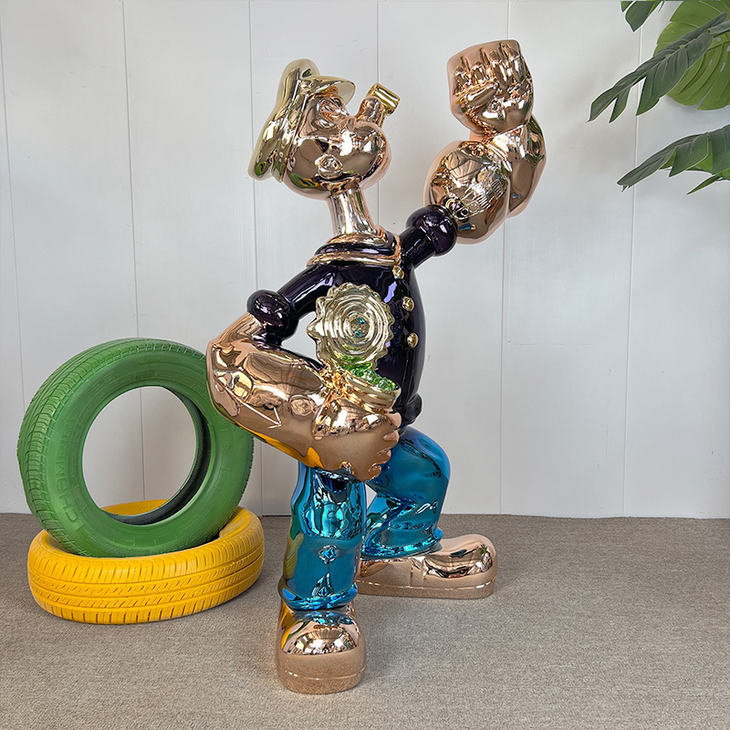 Factory hot selling cartoon Popeye statue home famous resin sculpture electroplating pop art sculpture garden decoration