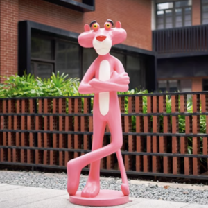 Factory Customized High Quality Outdoor Decoration Life Size Cartoon Pink Panther Animal Garden Fiberglass Statue Sculpture