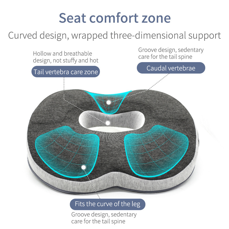 2024 Design New Pain Relief Cushion Office Essential Seat Cushion Customized Fabric Memory Foam Comfortable Hemorrhoid Cushion