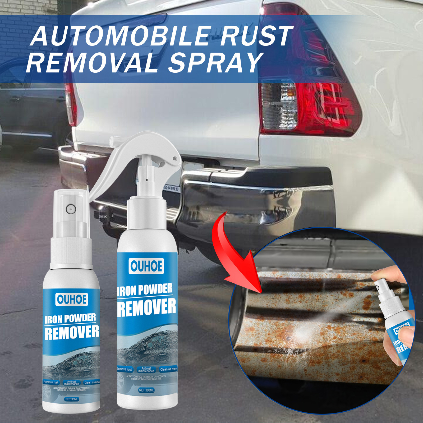 OUHOE Anti-Rust Rust Remover Spray Car Iron Powder Decontamination Cleaning Supply for Healthcare Industry