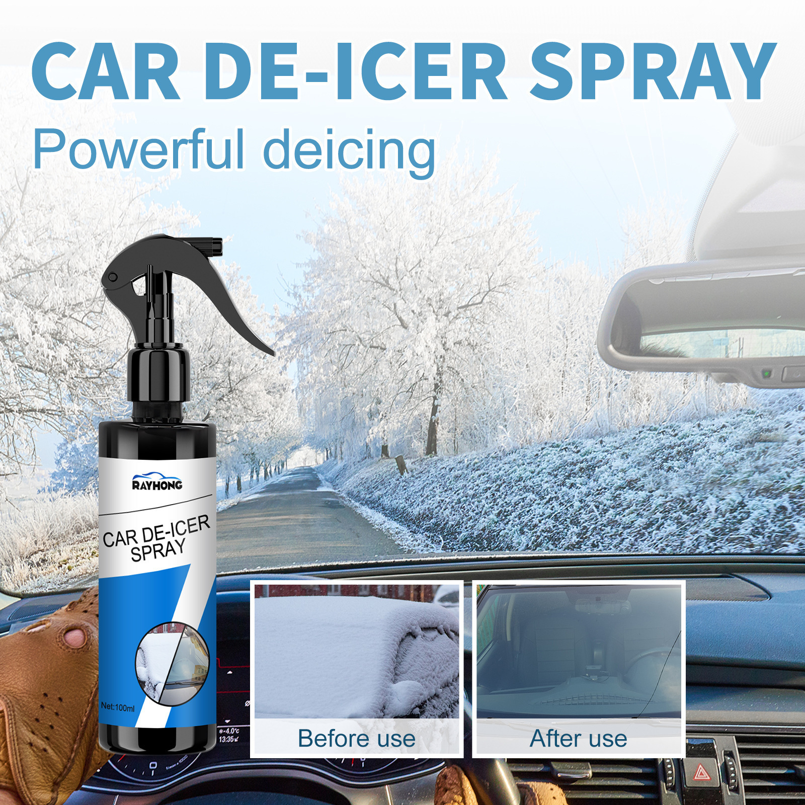 Rayhong Car snow removal spray Car Windshield window quick defrost snow and ice melting fantastic pesticide spray