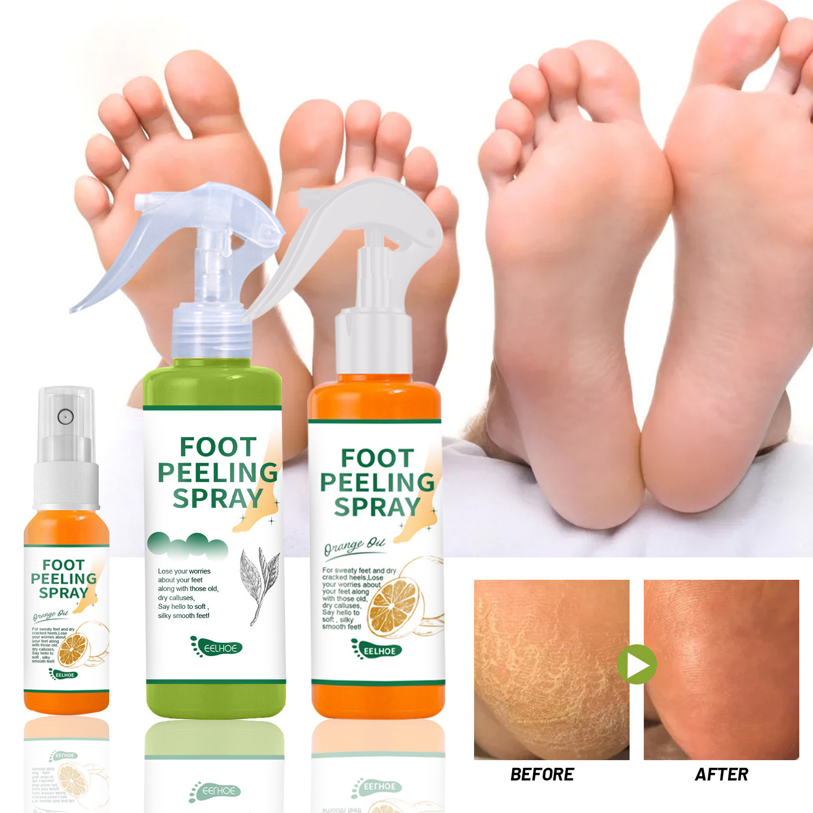 EELHOE Exfoliating care spray Green tea citrus flavor foot calluses heel elbow knee peeling