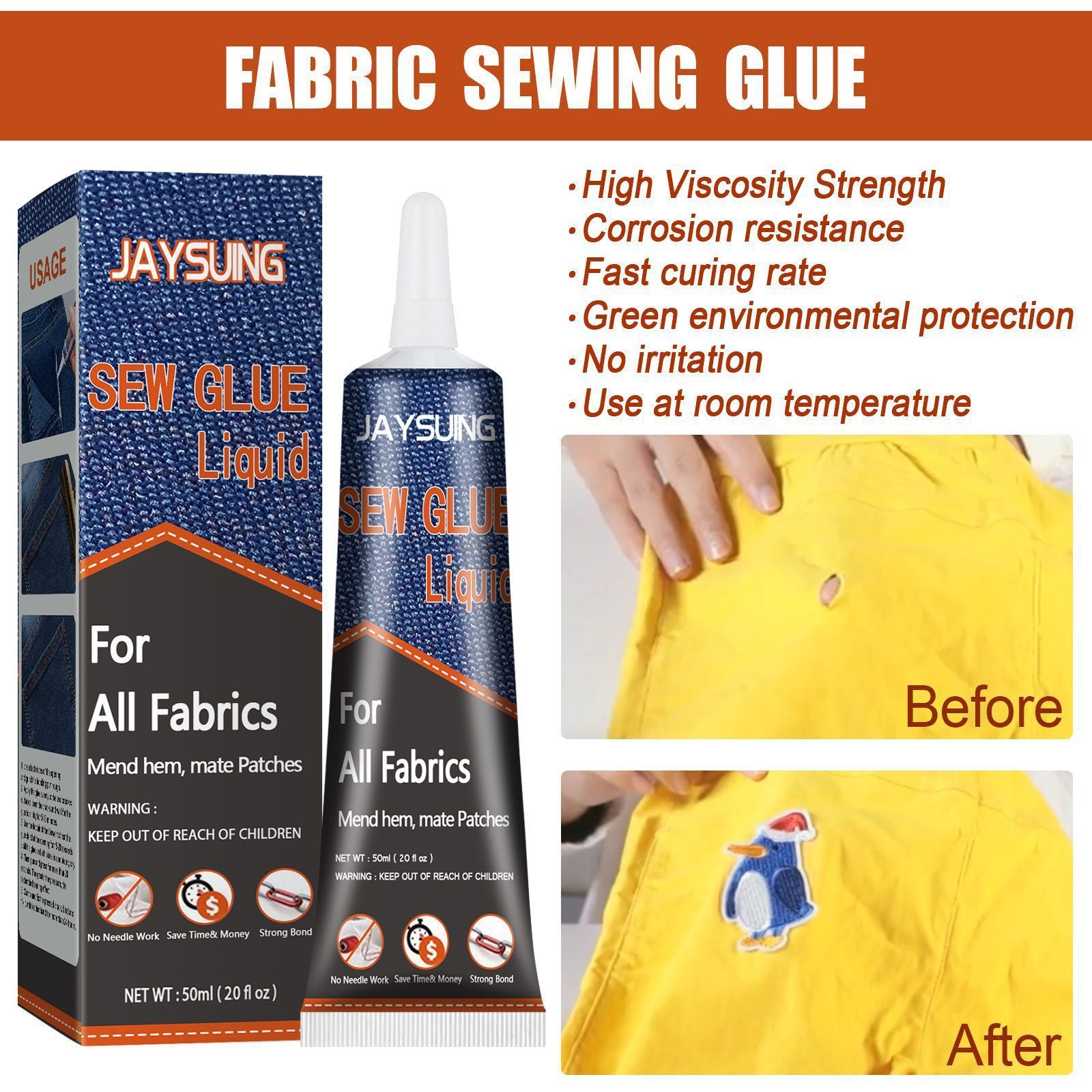 Jaysuing Fabric Sewing Glue for Clothes Sofa Car Mats for Healthcare Supply