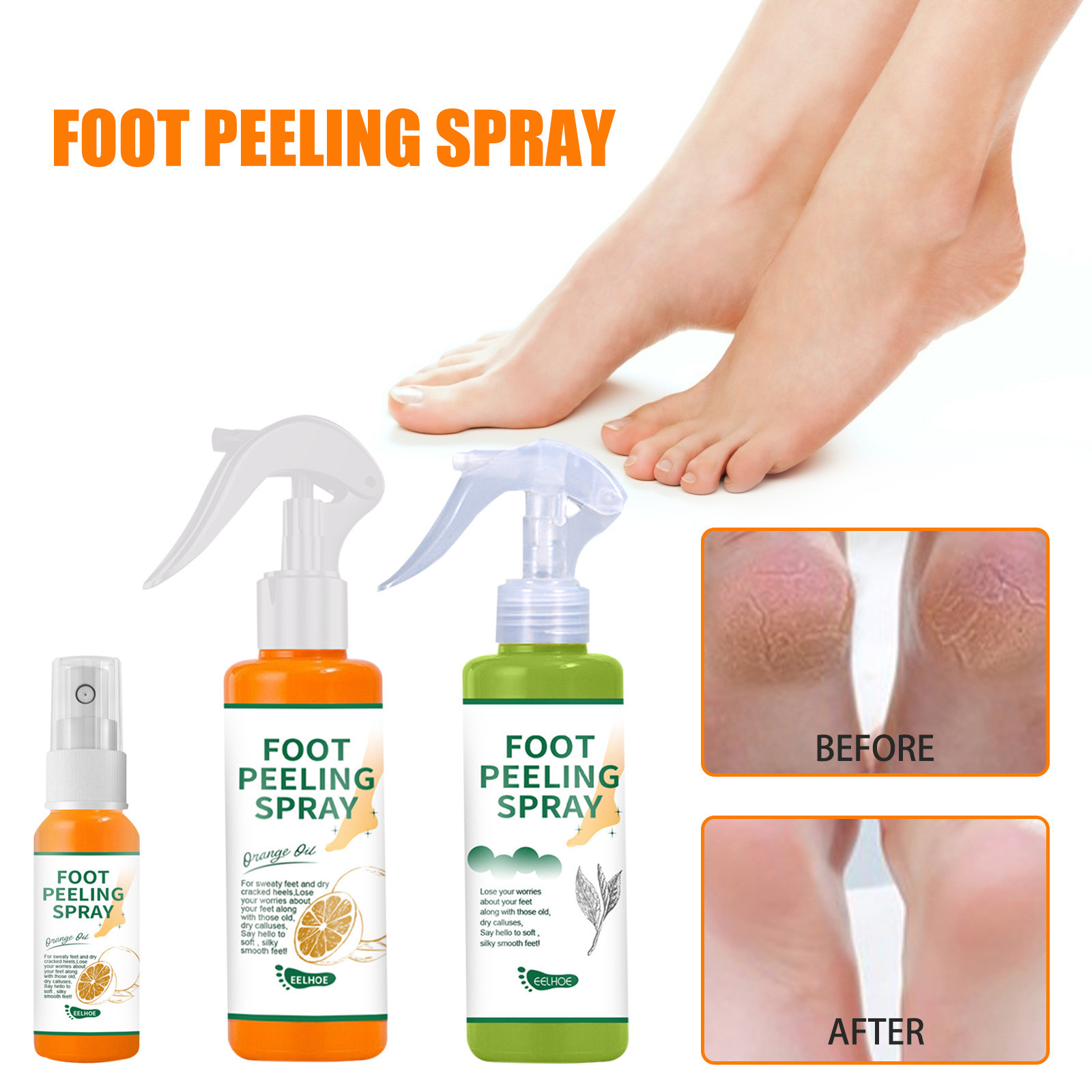 EELHOE Exfoliating care spray Green tea citrus flavor foot calluses heel elbow knee peeling