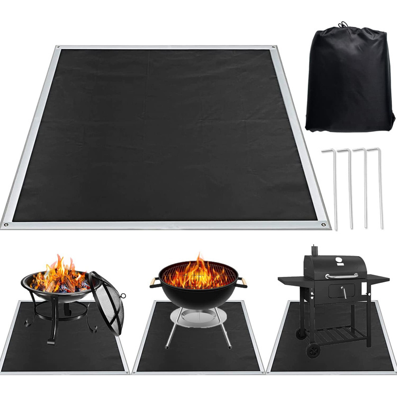 Square Outdoor Lawn Deck Patio Protector Fireproof  Silicone Coated Patio Camping Fire Pit Mat