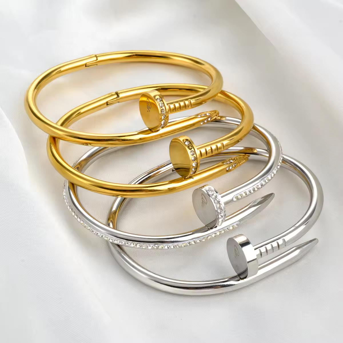 High Quality Nail Designs Luxury Brand Charm Fashion Stainless Steel 18K Gold Plated Inlaid Zircon Jewelry Bangle Bracelet