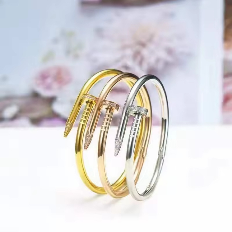 High Quality Nail Designs Luxury Brand Charm Fashion Stainless Steel 18K Gold Plated Inlaid Zircon Jewelry Bangle Bracelet