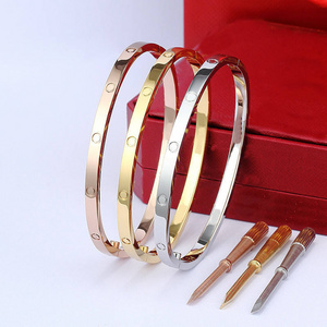 High Quality Luxury Brand Jewelry 4mm Narrow Version Lovers Bracelet Stainless Steel Bangles For Women