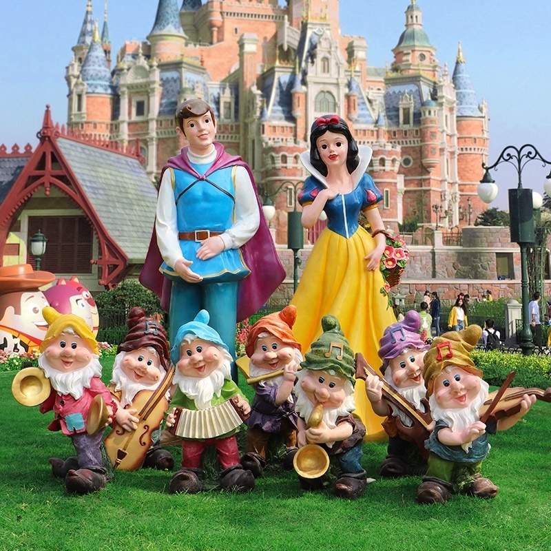 Life Size Fiberglass Statue of Snow White and The Seven Dwarfs