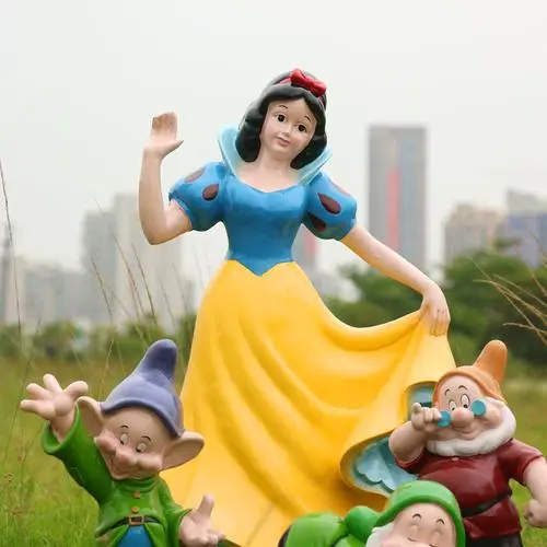 Life Size Fiberglass Statue of Snow White and The Seven Dwarfs