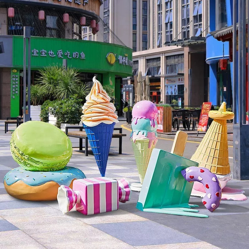 Store Window Display Candy Land Props Fiberglass Candy Lollipop Sculpture Statues Fiberglass Ice Cream Cone