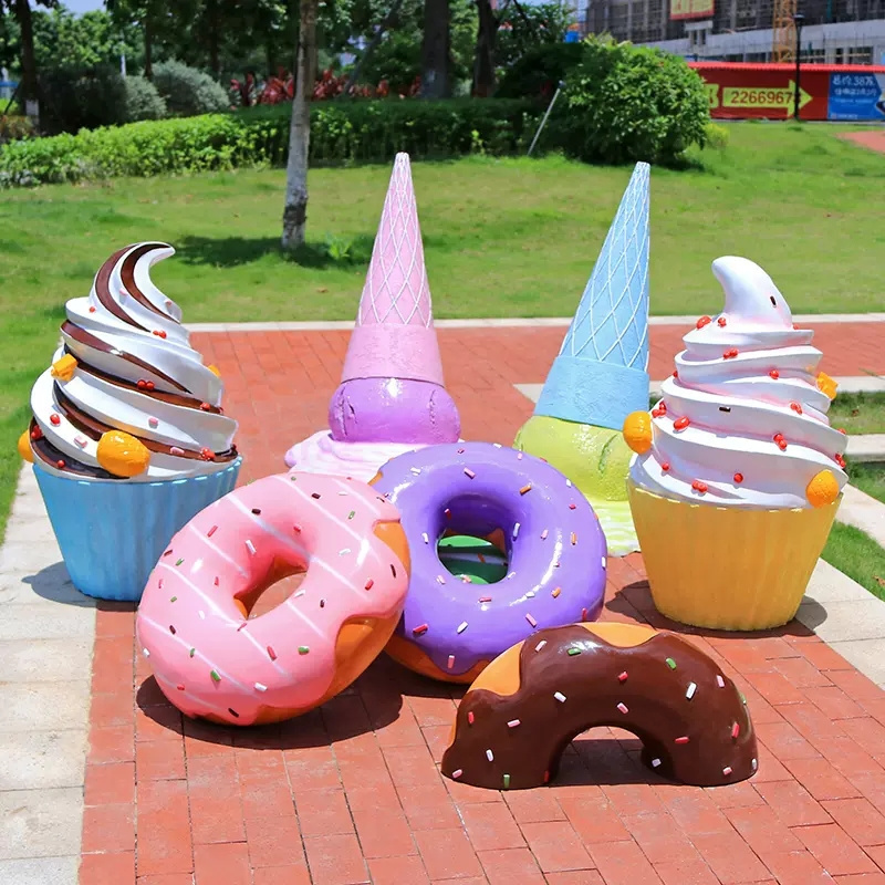 Store Window Display Candy Land Props Fiberglass Candy Lollipop Sculpture Statues Fiberglass Ice Cream Cone