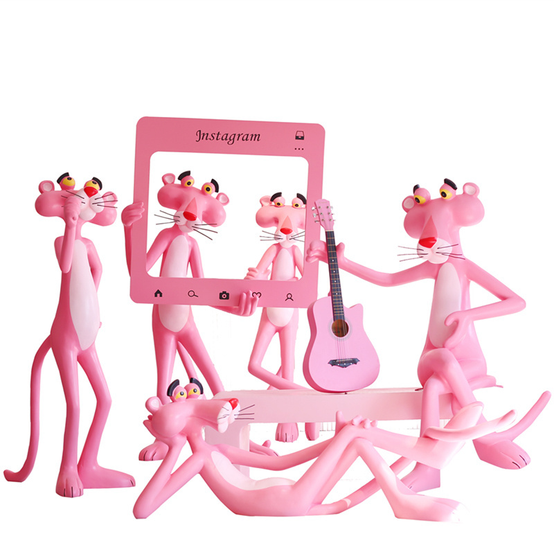 FRP Pink Panther Statue Customized Outdoor Shopping Mall Pink Panther Animal Sculpture