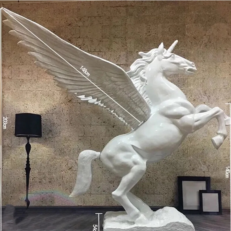 Custom New wedding birthday props glass fiber pegasus statue unicorn pop art sculpture large outdoor landscape decoration