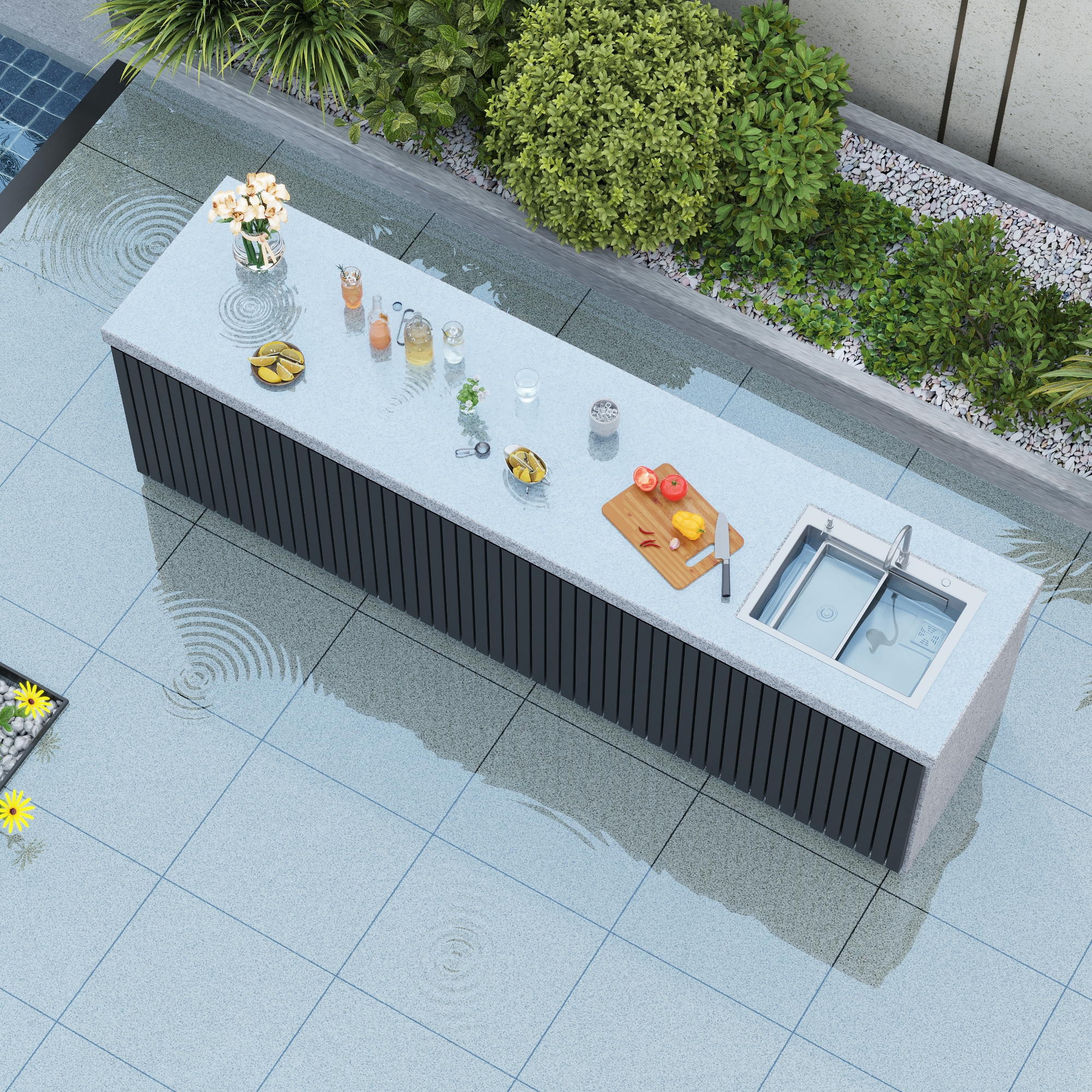 Modern stone slab for kitchen countertop and island top marble washbasin worktop with basin sink cabinet for outdoor