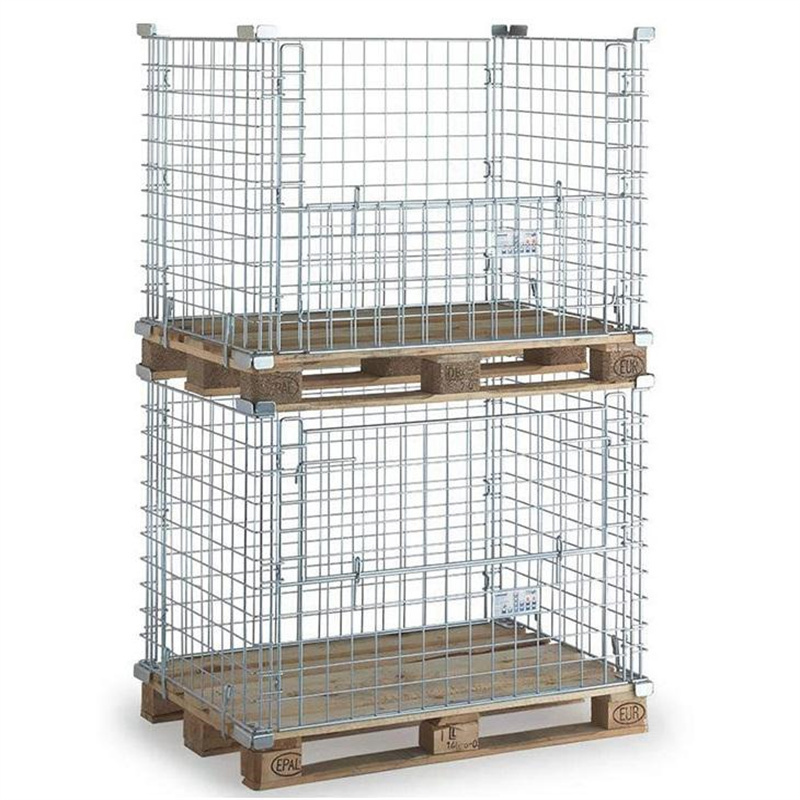 CE Certified Warehouse Material Handling Wire Cages Wire Container Folding  Shelves Stackable Collapsible Container