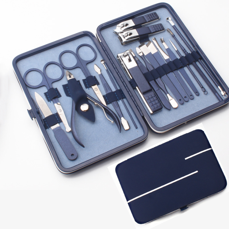 Private label logo blue gift box stainless steel 18 pieces Nail Care Manicure set Tools