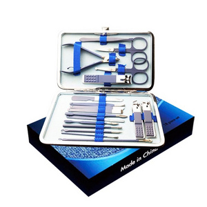 Customizable blue sublimation manicure beauty professional mens nail clippers sets pedicure kit 18 piece