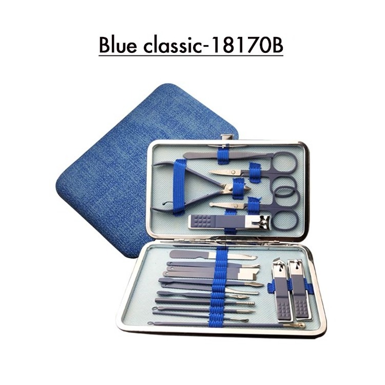 Customizable blue sublimation manicure beauty professional mens nail clippers sets pedicure kit 18 piece