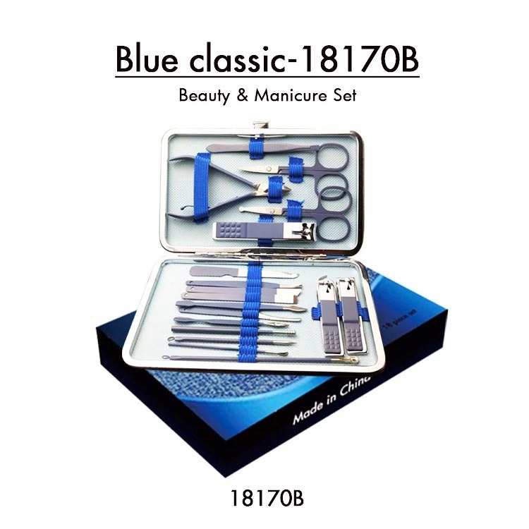 Customizable blue sublimation manicure beauty professional mens nail clippers sets pedicure kit 18 piece