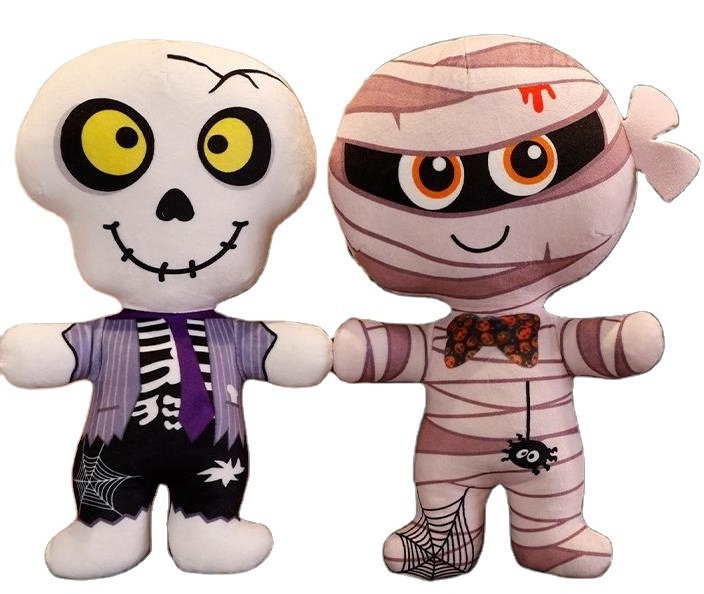 New design soft halloween pumpkin plush skeleton stuffed animal halloween monster plush kids toy