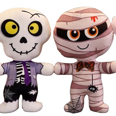 New design soft halloween pumpkin plush skeleton stuffed animal halloween monster plush kids toy