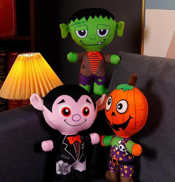 New design soft halloween pumpkin plush skeleton stuffed animal halloween monster plush kids toy