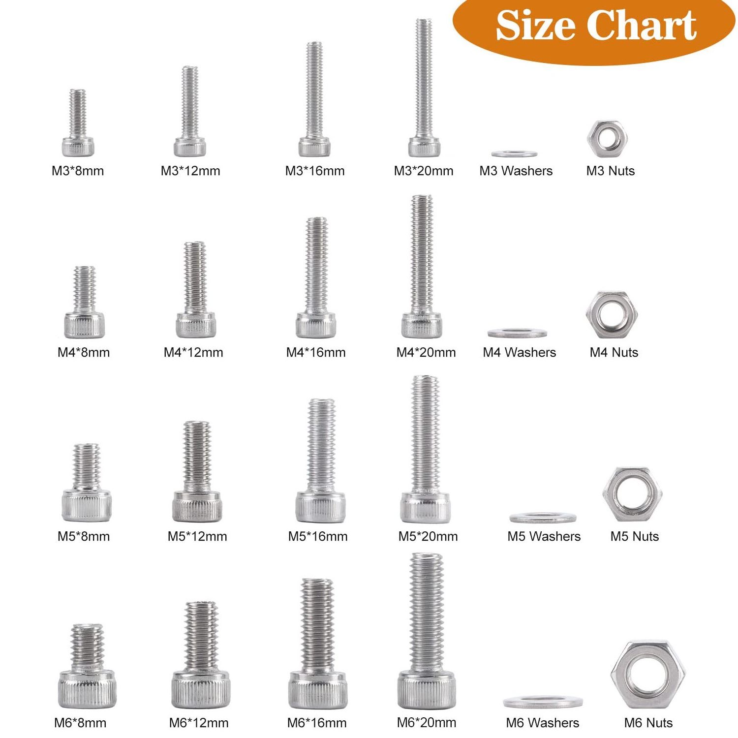 590 Pcs Bolt And Nut Assortment Kit  M3 M4 M5 M6 Allen Bolt Hex Hexagon Socket Head Screw