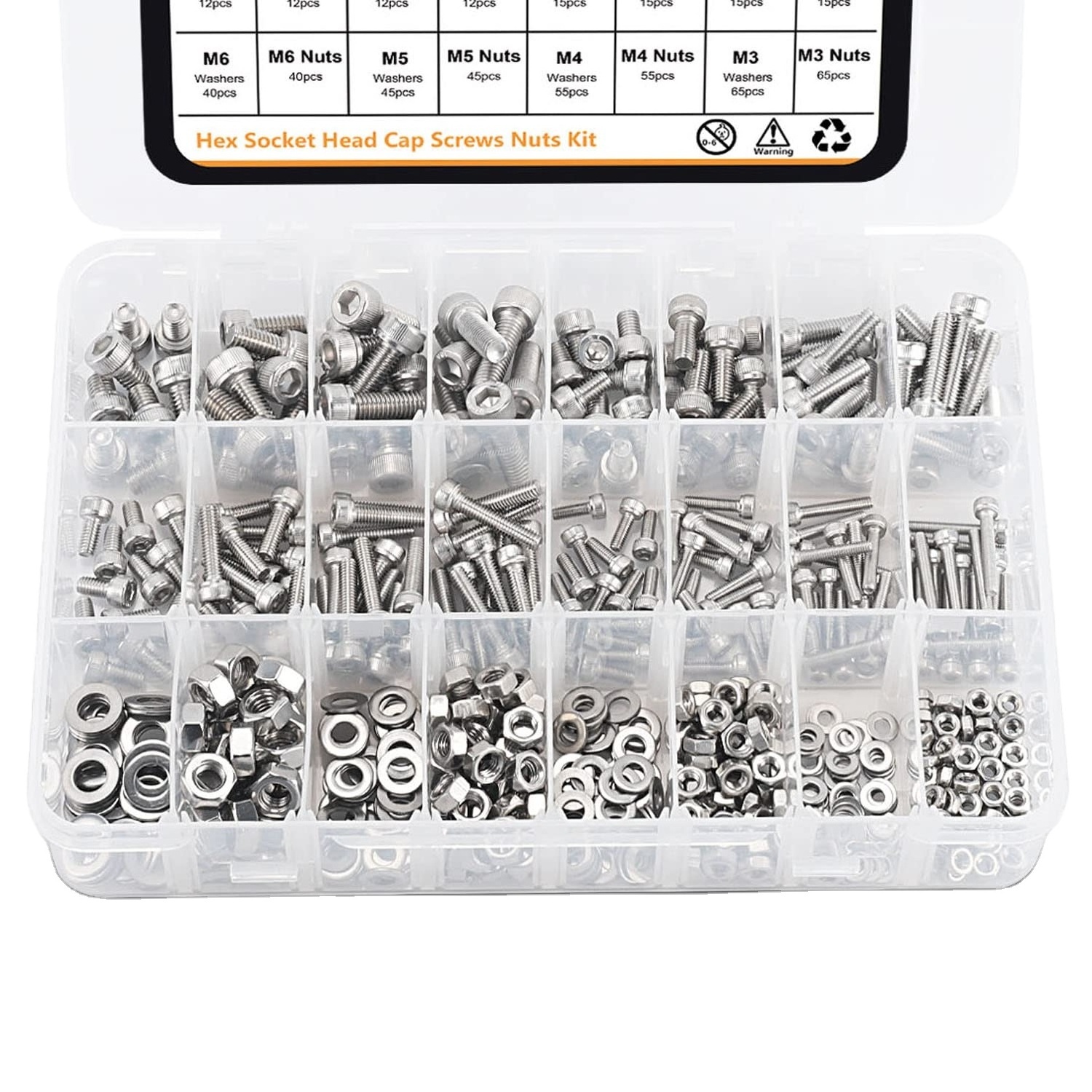 590 Pcs Bolt And Nut Assortment Kit  M3 M4 M5 M6 Allen Bolt Hex Hexagon Socket Head Screw