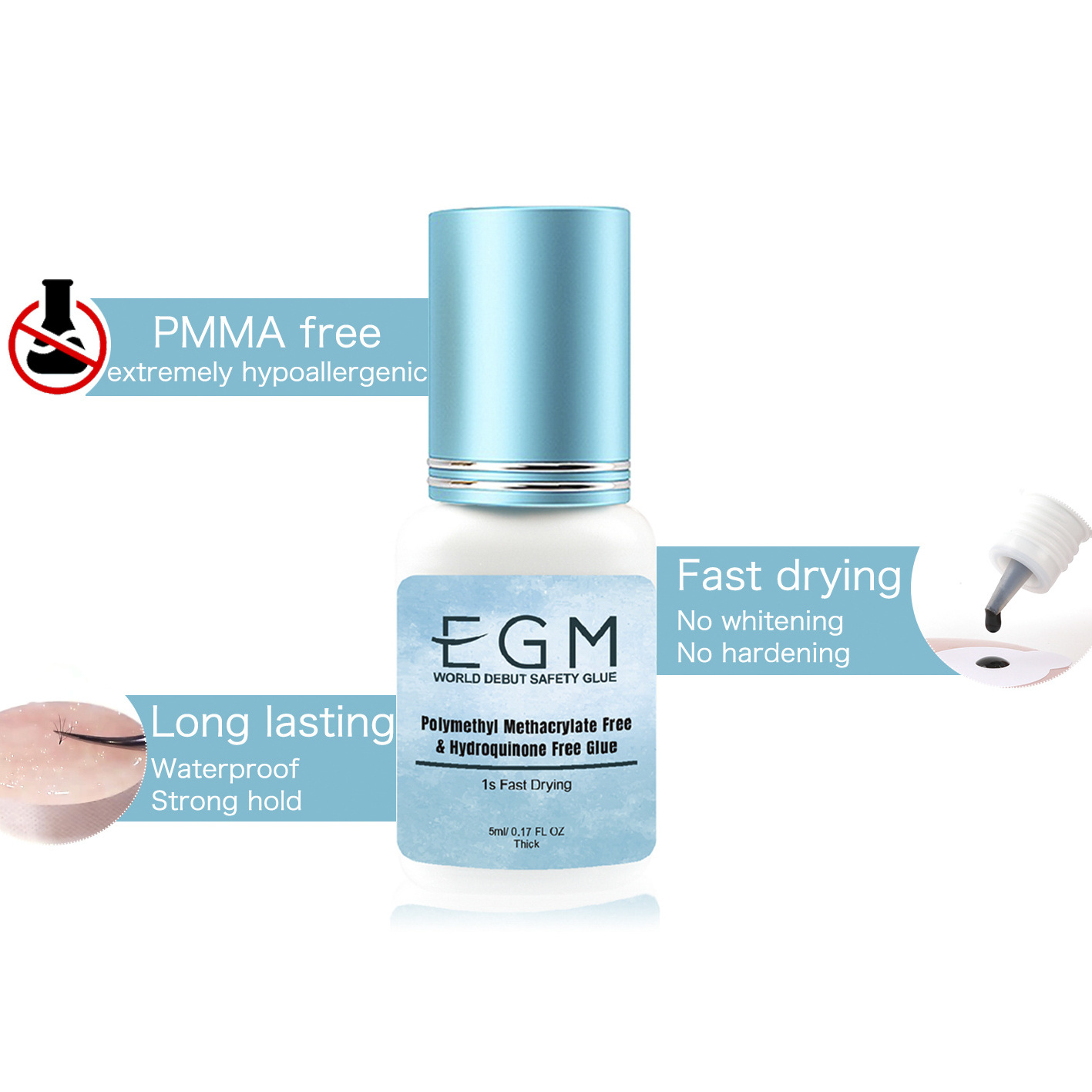 1s fast dry waterproof PMMA free professional low humidity eyelash extension glue black lash glue adhesive