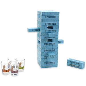 Tower Drinking Game Adult Party Game Set with 54 Stacking Wooden Blocks 4  Glasses