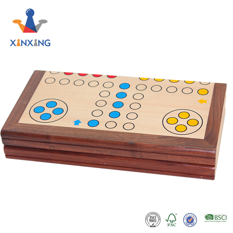 12 inches Wooden Ludo Board Game, 2 in 1 Reversible,   Folding Board with Backgammon Board Game