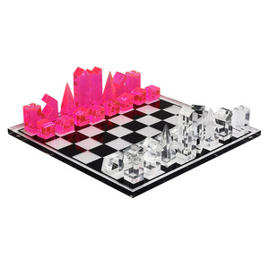 13" x 13" Acrylic Chess Game Board Set Acrylic Pieces Portable Chess Board Game Modern Tabletop Chess Set for Adults & Kids